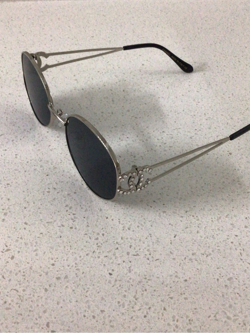 CHANEL Silver Frame Sunglasses with Black Lenses